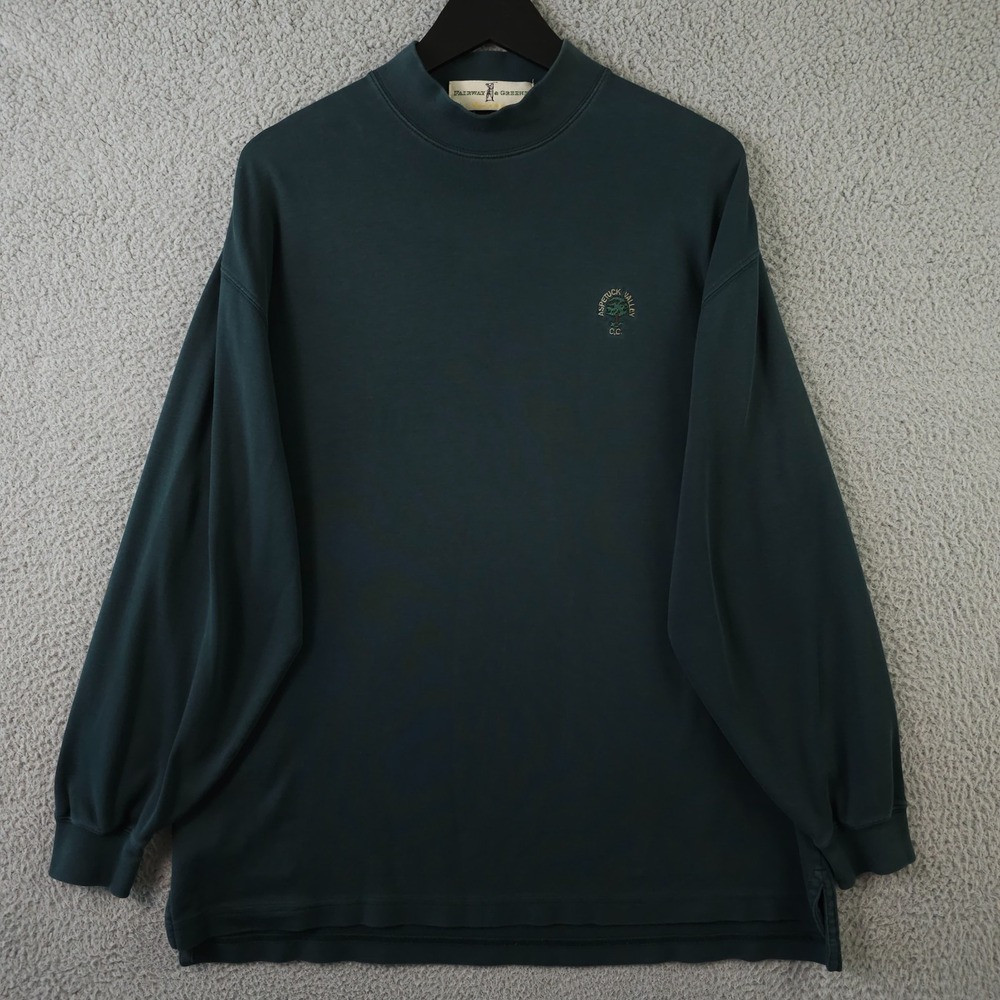 Fairway & Greene Shirt Mens Large Green Long Sleeve Mock Neck Aspetuck Valley CC - Picture 2 of 12